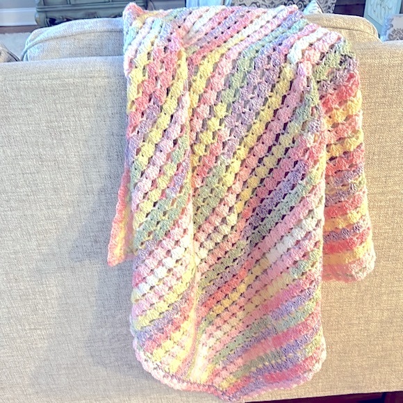 New Hand Crocheted Lap Size Blanket Afghan Pink & Yellow Or Even Baby Handmade - Picture 1 of 6